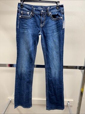 Miss Me Blue Boot Cut Jeans with Decorative Stitching